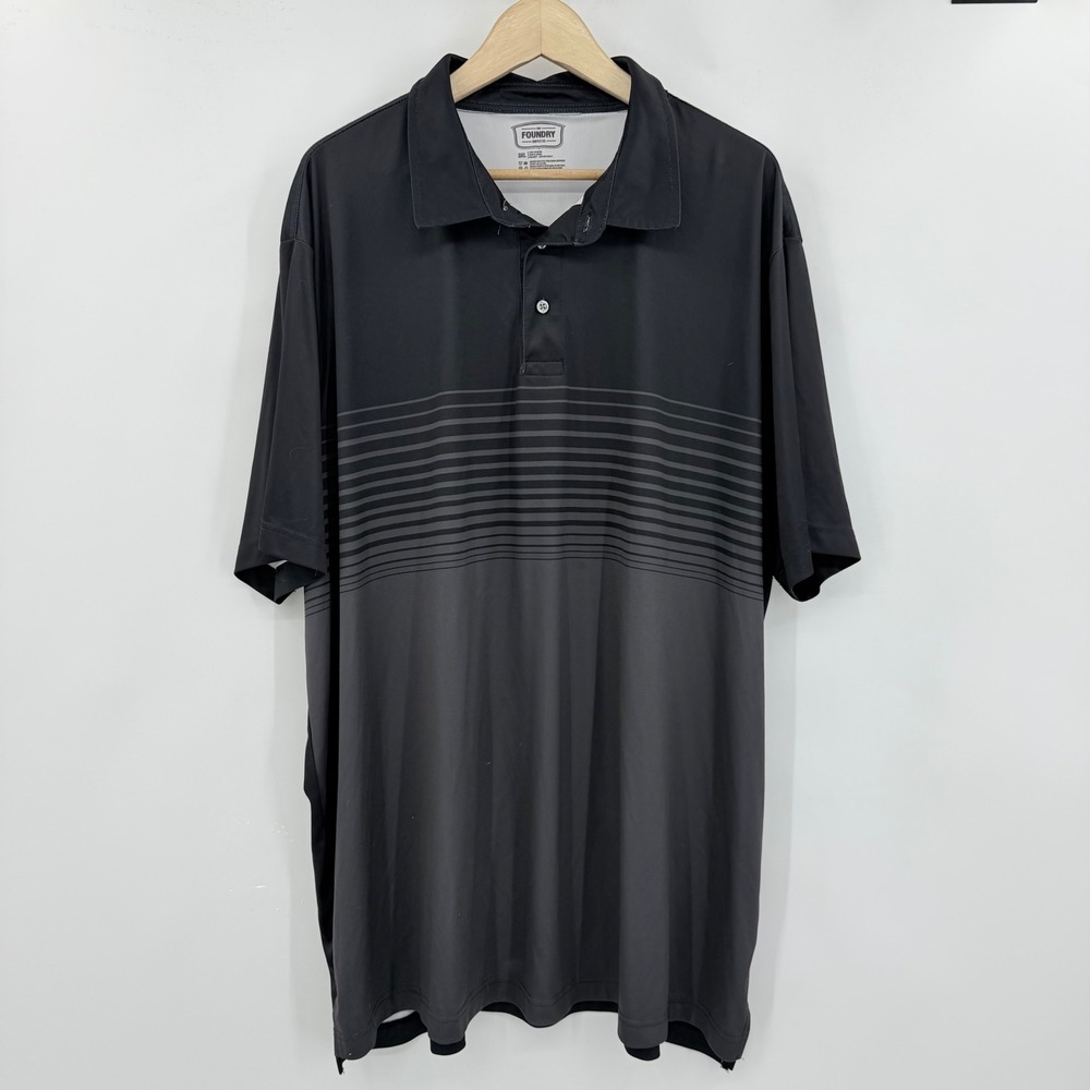 The Foundry Supply Co 3XL Polo Shirt Black Grey Gradient Striped Short Sleeve